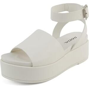 Soda Magic Womens 9 White 2" Platform Sandal Round Open Toe Ankle Strap Shoes